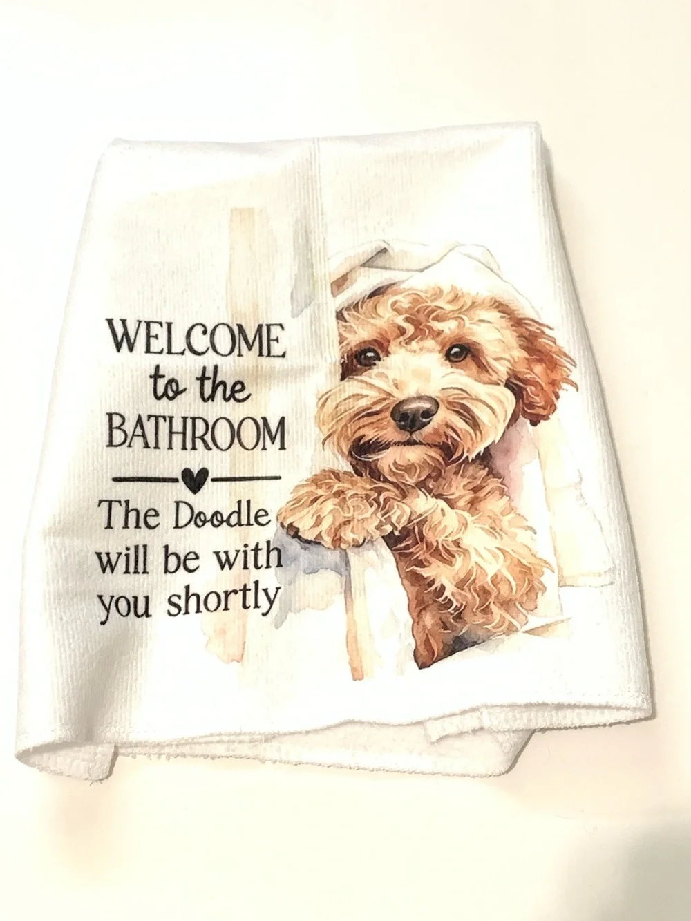 Welcome to the Bathroom Doodle Dog Printed White Bath Towel